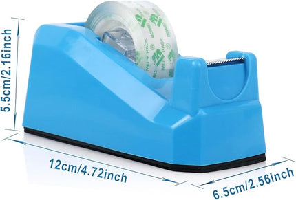 BOMEI PACK Transparent Tape Dispensers Desk, 1 Pack Blue with 12Rolls Transparent Tape, 1 Inch Core, for Gift Wrapping, School, Office and Home