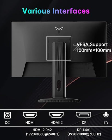 KTC 24.5 Inch 300Hz Gaming Monitor, FHD 1080P 240Hz Fast IPS Monitor, HDR, FreeSync, DisplayPort x1 HDMI x2, 119% sRGB, Height/Pivot/Tilt Adjustment, VESA Support, H25Y7