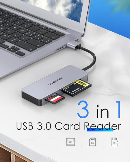LENTION USB A Card Reader, 3-in-1 USB 3.0 to CF/SD/Micro SD Card Adapter, Read for SDXC, SDHC, MMC, RS-MMC, Micro SDXC, Micro SD, Micro SDHC and UHS-I Cards, CF Type I (CB-H12, Space Gray)