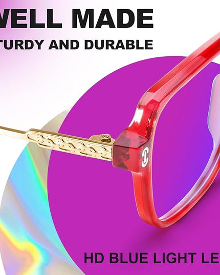 VISOONE Oversized Blue Light Blocking Glasses with Chic Square TR90 Frame and Metal Temple for Women Men REMY