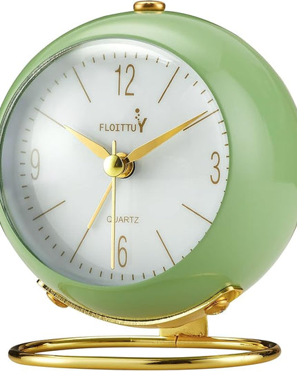 FLOITTUY Silent Table Analog Alarm Clock No Ticking, Lighted on Demand and Battery Operated, Beep Sounds, Small Desk Clock(Green)