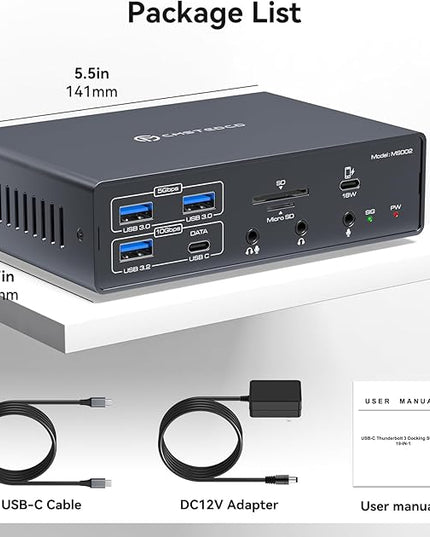 Thunderbolt Docking Station 4K@60Hz 3 Monitors for M1 M2 M3 M4 MacBook/Air with DisplayLink Technology,19-in-1 USB C Dock with 2 HDMI & 2 DisplayPort,PD 100W/USB 3.2 10G USB/Ethernet/Card Readers
