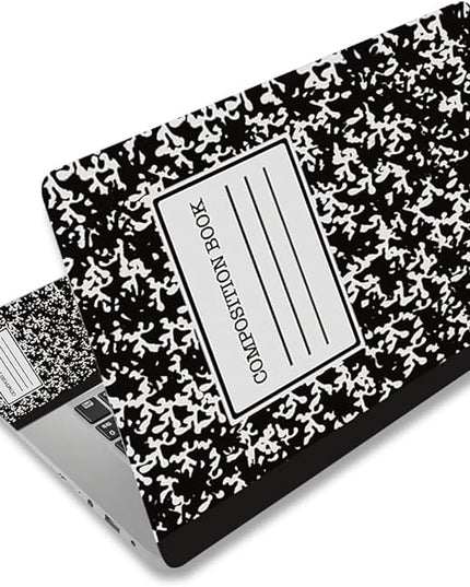Laptop Skin Sticker Decal,12" 13" 13.3" 14" 15" 15.4" 15.6 inch Laptop Vinyl Skin Sticker Cover Art Protector Notebook PC (2 Wrist Pad Skins Included), Decorative Waterproof, Black Composition Book