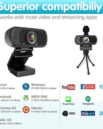 Webcam HD 1080p ,Live Streaming HD Camera with Stereo Microphone, PC Desktop or Laptop USB Webcam with 110 Degree View Angle, for Switch 2,Video Calling, Recording, Conferencing, Streaming, Gaming