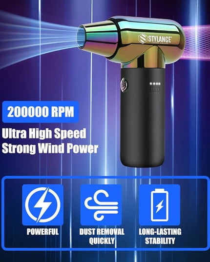 Compressed Air Duster - Barber Blower, Electric Duster, 3 Gear Mini Portable Jet Dry Air Blower, Cordless Vacuum Cleaner, for PC, Office,Salon, Fan, Laptop, Keyboard, Car (Green)