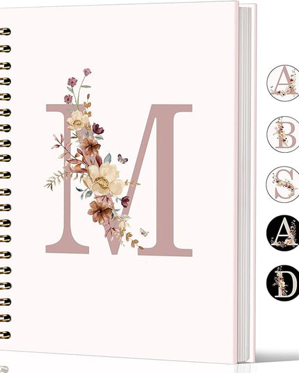 Lacama Pink Monogram M Notebook Journal, Aesthetic Wildflower Personalized Spiral Notebook, Customized Monogrammed Gifts, Birthday Gifts for Women, School Supplies, Office Supplies 5.5x8.3