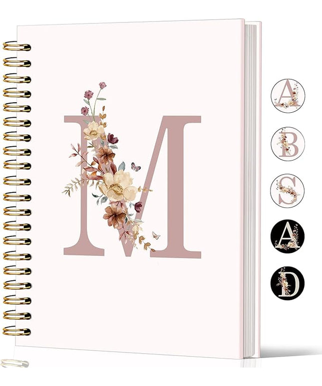 Lacama Pink Monogram M Notebook Journal, Aesthetic Wildflower Personalized Spiral Notebook, Customized Monogrammed Gifts, Birthday Gifts for Women, School Supplies, Office Supplies 5.5x8.3