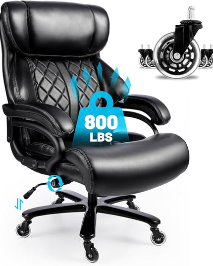 800lbs Executive Chairs, Executive Desk Chairs with Adjustable Lumbar Support, Office Chair for Heavy People, Heavy Duty Office Chair with Quiet Rubber Wheel and Extra Wide seat