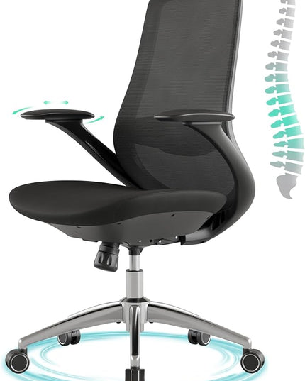 Ergonomic Office Chair, High-Back Mesh Executive Chair with Lumbar Support & 360° Adjustable Arms, Reclining Desk Chair with Tilt Lock for Home Office, Gaming, and Work, 300lb Capacity (Black)