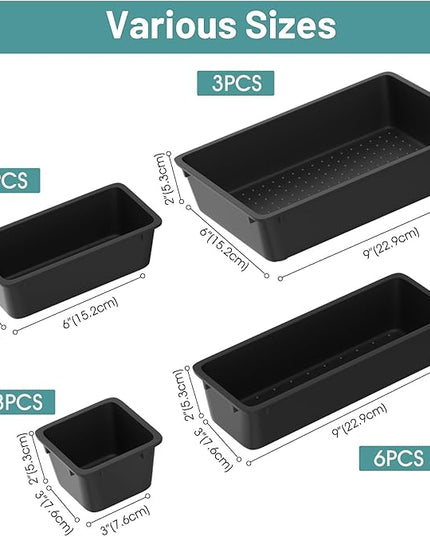 WOWBOX 25 PCS Plastic Drawer Organizer Set, Desk Drawer Divider Organizers and Storage Bins for Makeup, Jewelry, Gadgets for Kitchen, Bedroom, Bathroom, Office, Deep Black