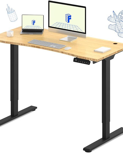 FLEXISPOT E3 Bamboo Dual Motor Electric Standing Desk 48 x 24 Sit Stand Up Desk, Holds 220 lbs, Adjustable Height w/ Memory Presets, Solid Bamboo Curved Desktop & Black Frame, Ships in 2 Boxes