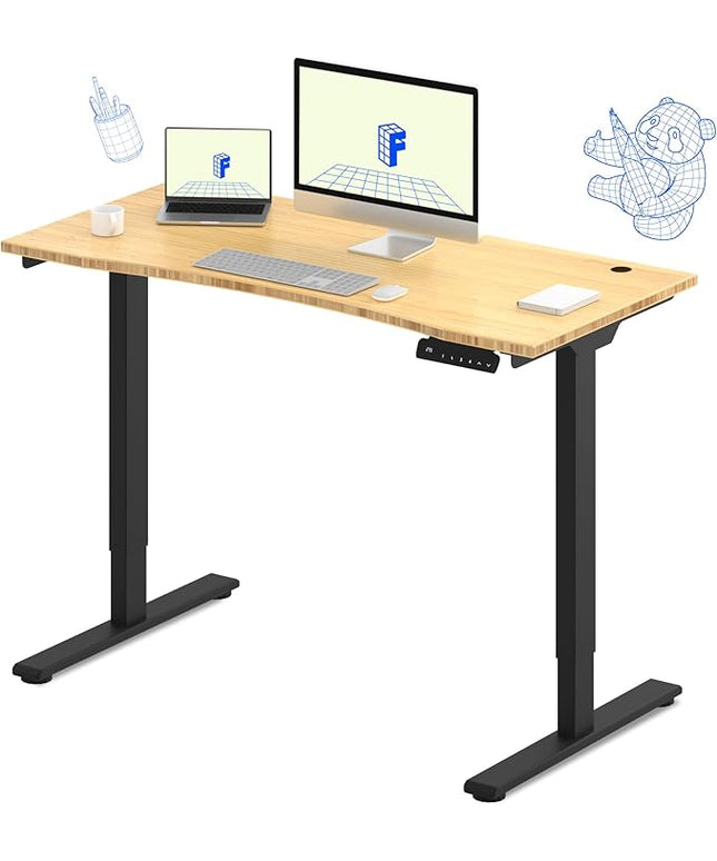 FLEXISPOT E3 Bamboo Dual Motor Electric Standing Desk 48 x 24 Sit Stand Up Desk, Holds 220 lbs, Adjustable Height w/ Memory Presets, Solid Bamboo Curved Desktop & Black Frame, Ships in 2 Boxes