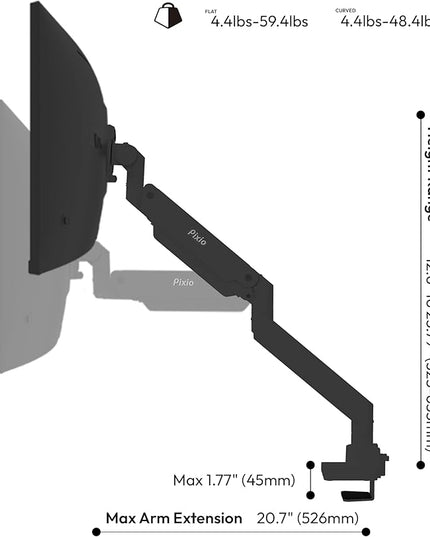 Pixio PS2S Titan Black Ultrawide Mega Heavy-Duty Premium Single Monitor Arm Stand fits up to 57 inch Monitors Holds up to 59.4lbs VESA Compatible Integrated Cable Management