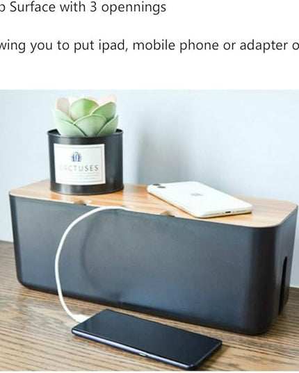 Sourcemall Cable Management Box| Power Stripe Organizer|Cord Organizer Box| Hide and Conceal Power Strips and Electrical Cords from TVs, Computers, and Desks| Keep Pets Safe (Black Large)