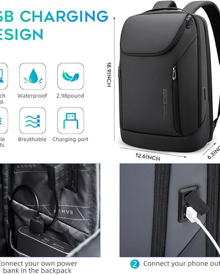 BANGE Business Smart Backpack Waterproof fit 15.6 Inch Laptop Backpack with USB Charging Port,Travel Durable Backpack