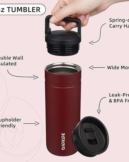 BJPKPK Insulated Water Bottle with 2 Lids,20 oz Double Wall Stainless Steel Vacuum Tumbler Travel Coffee Mug,Wide Mouth Thermal Cup,Cinnabar Red