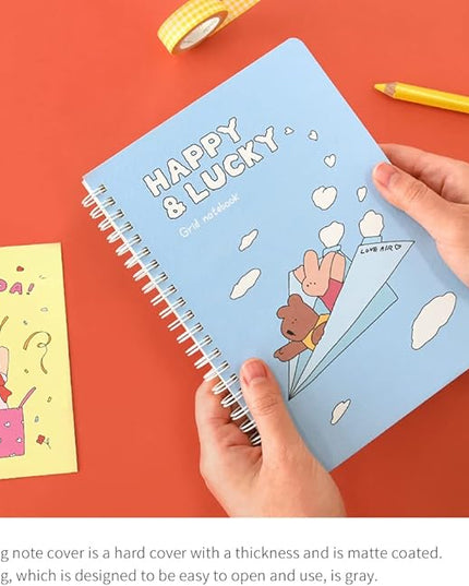 Monolike Happy and Lucky A5 Grid Spiral Notebook, Paper plane - Hardcover 5.83 x 8.27inch 128 Page,120GSM Thick paper