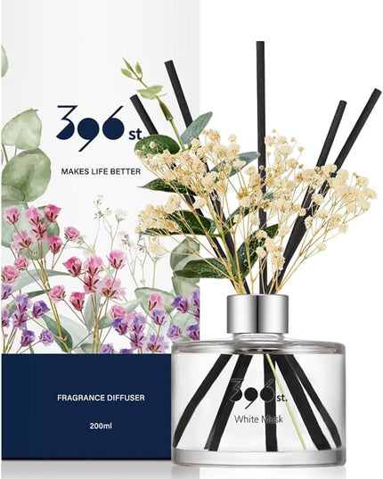 396 st. Preserved Baby's Breath Flower Reed Diffuser, White Musk, 200ml(6.7oz) / Reed Diffuser Sets, Home Fragrance, Scented Oils, Home & Bathroom Décor