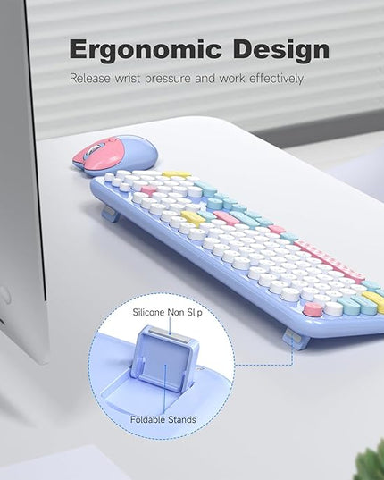 Wireless Keyboard and Mouse Combo, 2.4G Retro Typewriter Keyboard with Number Pad and Cute Ambidextrous Wireless Mouse for Computer Laptop
