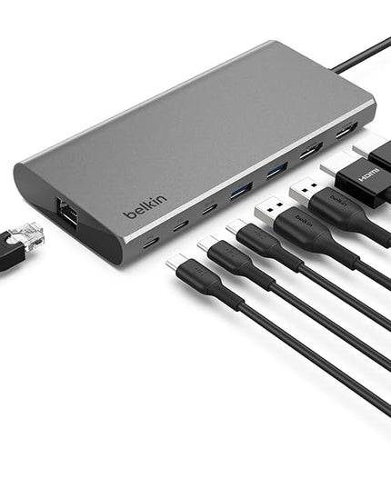 Belkin Connect Universal USB-C 8-in-1 Dual Display Core Hub w/Silicon Motion Technology - Compatible with Mac, Windows, and Chromebook - 100W PD w/ 10Gbps Transfer Speeds & 1GbE Ethernet - Silver