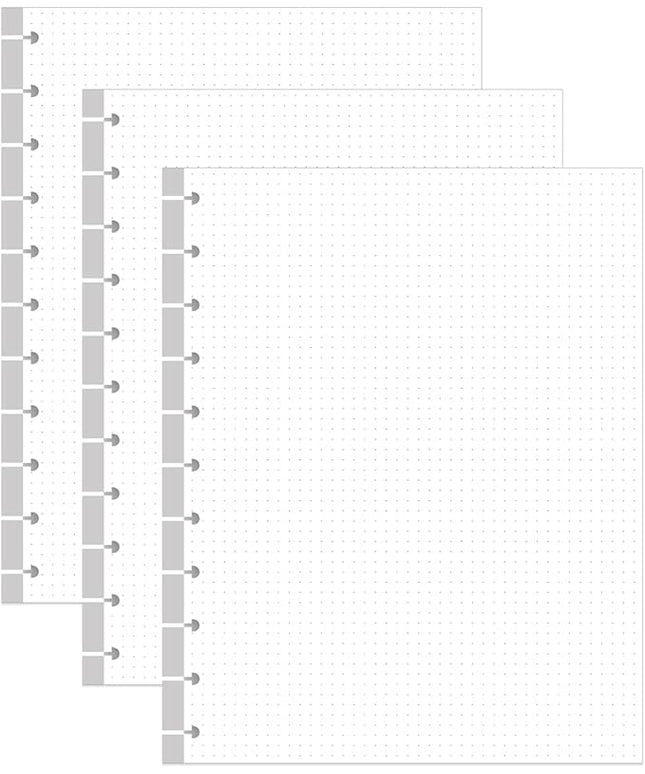 (3-Pack) A4 TUL Discbound Dotted Refills, 11-Disc Dot Grid Filler Paper, 300Sheets / 600Pages Loose-Leaf Paper, 100gsm White Paper, 8.5'' x 11''