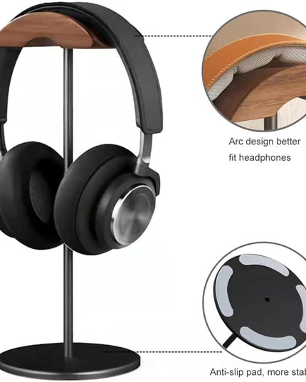 Jcurycke Headset Stand with 6.5cm Wide Walnut Wood Headrest,Headphone Holder Desk Removable with Solid Heavy Base,Headset Holder for Over Ear and Gaming,Headphone Stand Suitable for Table
