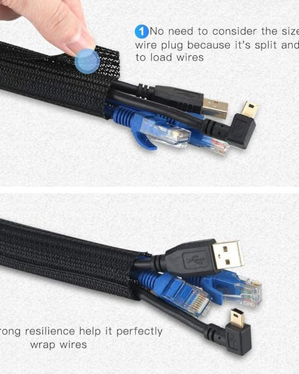 AGPTEK Cable Sleeve Cover, 10ft - 4/5 inch Desk Cord Organizer Cable Hider, Home Office Wire Management Computer TV Wire Loom Tubing, Pet Proof Cord Protector, from Cat Dog Chewing, Black