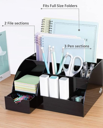 My Space Organizers Black Desk Organizer with 9 Compartments - Desktop Office Supplies and Desk Accessories Organizer