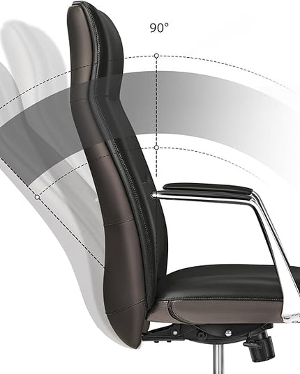 EUREKA ERGONOMIC Royal Slim Executive High Back Black Leather Office Chair, Home Desk Chair for Adults, Big and Tall with Wheels, Swivel Rolling