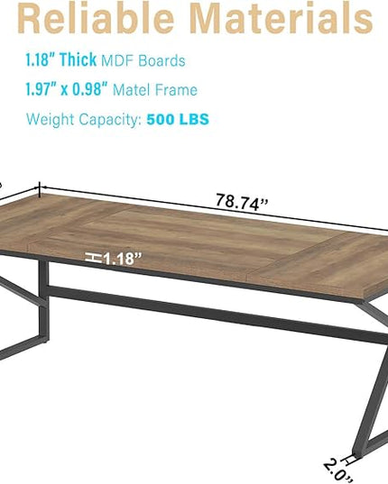 HSH Extra Large Home Office Desk, Rustic Wood and Metal Computer Desk for 2 People, 78 Inch Long Executive Writing Study Gaming Double Desk Workstation, Bedroom Living Room PC Table for 2 Monitors