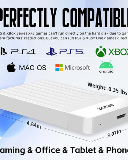 Portable External Hard Drive Storage Expansion Mobile HDD USB 3.0 for PC, Mac, Desktop, Laptop, PS4, PS5, Xbox One X/S, Xbox 360, Xbox Series X/S, Office & Game (White, 500GB)