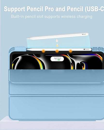 ZryXal iPad Pro 11 Inch Case (M5) 2025/ (M4) 2024 (Model: A2836/A2837/A3006), Trifold Stand Smart Cover with Pencil Holder and Soft TPU Back, Auto Wake/Sleep (New Azure Blue)