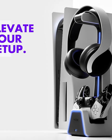 Tilted Nation Gaming Headset and Controller Stand | Premium PS5 Accessories (Clean Space with Charging Station) Headphone and Controller Holder for Desk, PlayStation 5, Xbox Game,