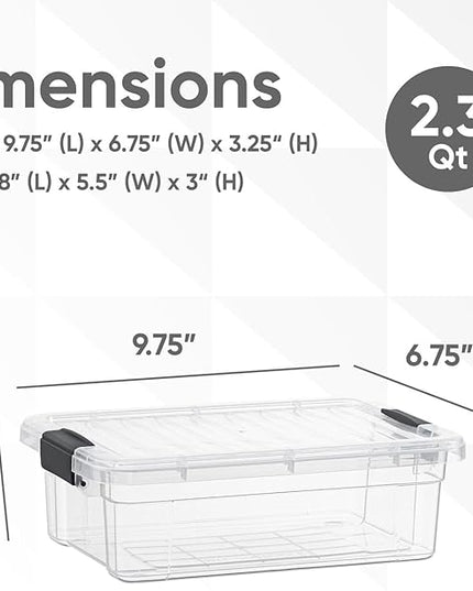 Superio Storage Bins with Lids- 6 Pack, 2.3 Qt Clear Boxes for Organizing, Stackable Plastic Containers- BPA Free, Non-Toxic, Odor Free, Organizer for Home, Office, Dorm