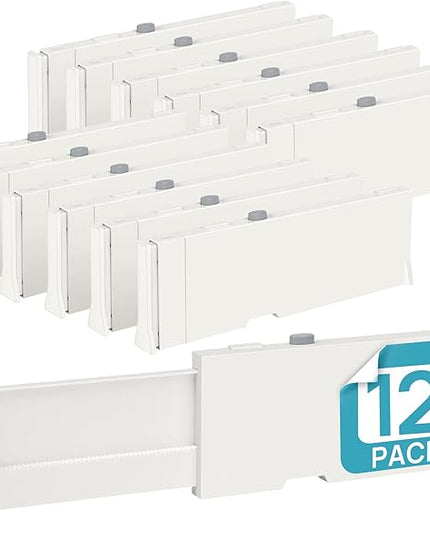 Vtopmart 12 Pack Drawer Dividers for Clothes, 4" High 11.3"-17" Adjustable Expandable Dresser Drawer Organizer, Plastic Drawers Separator for Dresser, Baby Clothes, Underwear, Kitchen & Office Storage