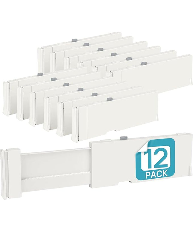 Vtopmart 12 Pack Drawer Dividers for Clothes, 4" High 11.3"-17" Adjustable Expandable Dresser Drawer Organizer, Plastic Drawers Separator for Dresser, Baby Clothes, Underwear, Kitchen & Office Storage