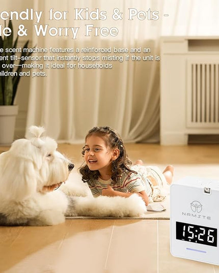 Namste Waterless Diffuser - HVAC System Essential Oil Diffuser with Clock - Whole House & Hotel Coverage 3000 Sq. Ft, 300ML Scent Machine Smart Oil Level Monitoring, Bluetooth Control, Cold Air Tech
