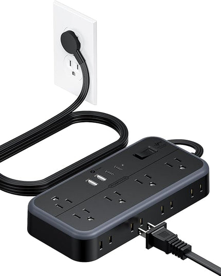 NTONPOWER Surge Protector Power Strip 5 Ft Cord, 10 Widely Spaced Outlets, 4 USB Port(2 USB C Port), Ultra Thin Flat Plug Extension Cord 5 Feet, 2700J Surge Protection for Home Office Garage, Black
