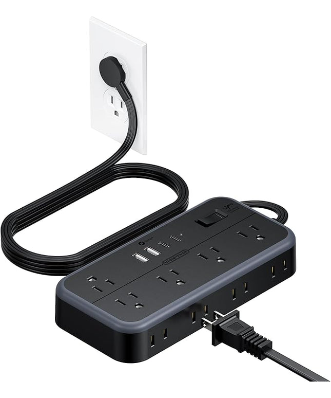 NTONPOWER Surge Protector Power Strip 5 Ft Cord, 10 Widely Spaced Outlets, 4 USB Port(2 USB C Port), Ultra Thin Flat Plug Extension Cord 5 Feet, 2700J Surge Protection for Home Office Garage, Black