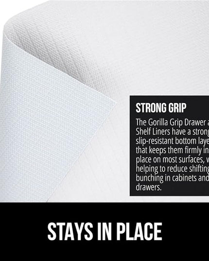 GORILLA GRIP Slip Resistant Drawer and Shelf Liner 2 Pack, Non Adhesive Water Resistant, Easy Clean and Trim, Smooth Surface Liners for Kitchen Cabinet, Shelves, Drawers, Pantry, 20 in x 20 FT, White