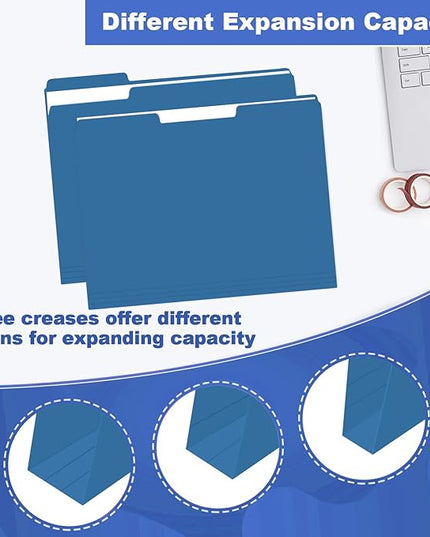 File Folder, HERKKA 30 Pack 1/3 Cut Tab File Folders, File Folders Great for Organizing and Filing, Letter Size, Navy