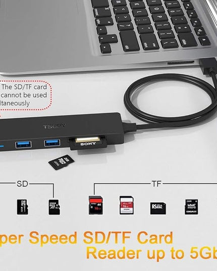 USB Hub 3.0 Splitter, TSUPY USB 3.0 Hub Multi USB Adapter Port Expander with 4ft Cable, SD/TF Card Reader & 3 USB 3.0 Ports Compatible for PC, Laptops, Surface Pro, MacBook, iMac Pro