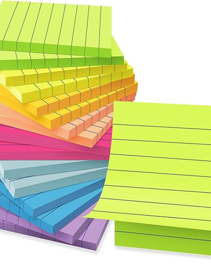 (16 Pack) Lined Sticky Notes 3x3 in Ruled Stickies Super Sticking Power Memo Pads Bright Colors