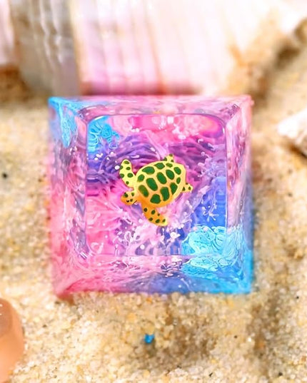 Sea Turtle Artisan Keycap Pink and Blue Ocean Coral R1 SA Profile Custom Sea Creatures Keycaps 1U ESC Handmade Gaming Resin Key Cap Cherry MX Switch Compatible Mechanical Keyboard Turtle Lover Gift