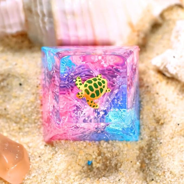 Sea Turtle Artisan Keycap Pink and Blue Ocean Coral R1 SA Profile Custom Sea Creatures Keycaps 1U ESC Handmade Gaming Resin Key Cap Cherry MX Switch Compatible Mechanical Keyboard Turtle Lover Gift