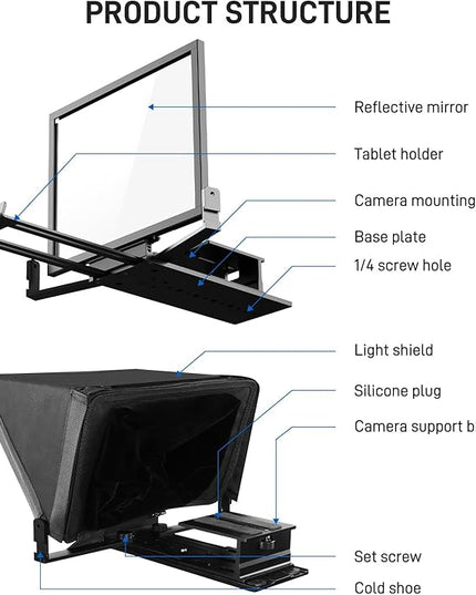 GVM 12" Teleprompter kit with Remote Control & App, Collapsible Teleprompter for iPad Tablet Phone DSLR Camera, Prompter with Carry Case, HD Refective Display, for Video Recording/Vlogger