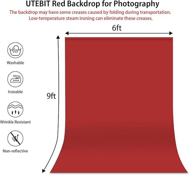 UTEBIT Christmas Background, 6x9ft Classic Red Photo Backgrounds Microfibre Retro Abstract Crimson Photography Backgrounds Portrait Props for Photography