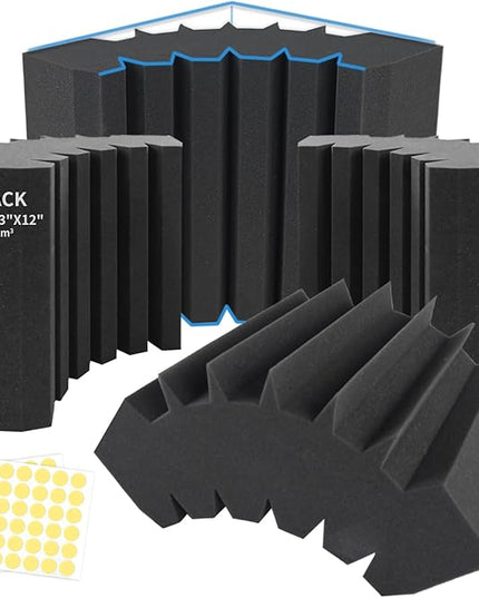 Focusound 4 Pack Bass Traps Corner Acoustic Foam Corner 16.5" X 6.3" X 12" Acoustic Foam Panels Soundproof Padding Wall Panel Corner Block for Home Studio and Theater