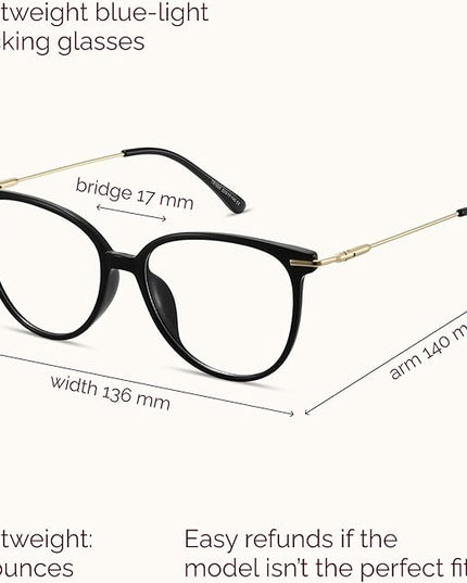 Gaoye Blue Light Blocking Glasses - Trending Round TR90 Frames, Metal Arms, UV400 Protection - Matching Soft Case