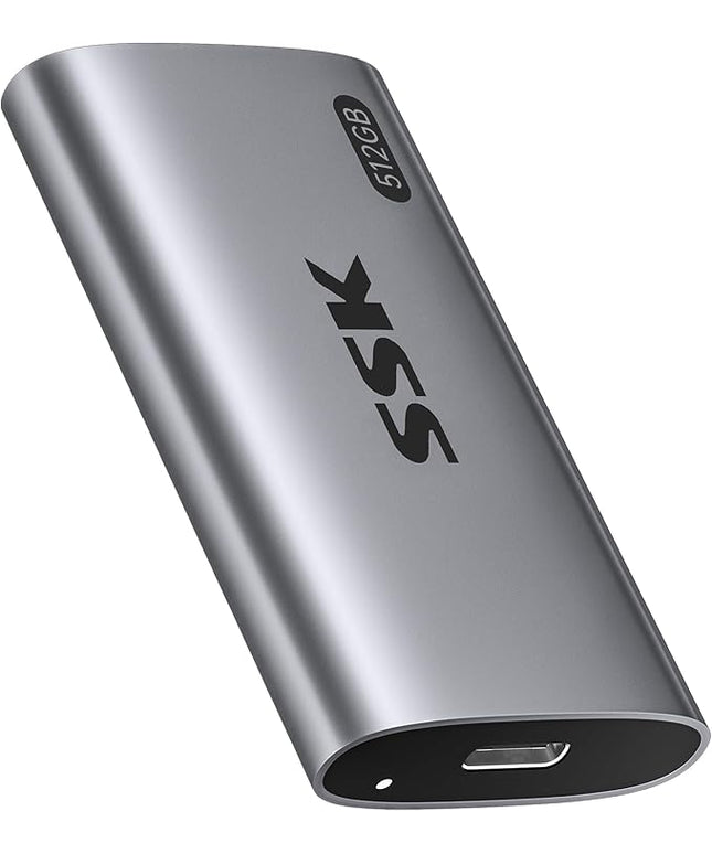 SSK 512GB SSD External Hard Drive, Portable SSD Up to 550MB/s Fast Solid State Drives External, USB 3.2 Gen2 for iPhone 15/16 Pro, Win, Mac, Android with LED Light, Trim, Smart Supported